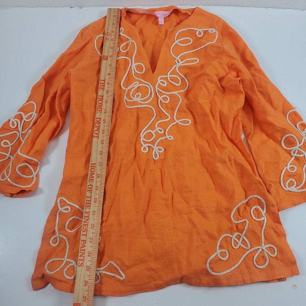 Lilly Pulitzer women top Tangerine Orange Seabreeze Linen Caftan Tunic Small - Picture 5 of 8